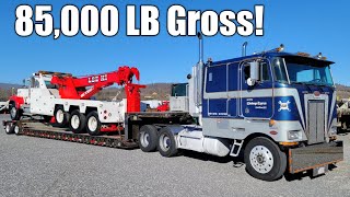 Cabover Peterbilt Hauling Huge Mack Superliner Wrecker Overweight [upl. by Mansfield]