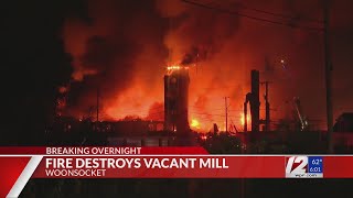 Fire destroys vacant mill building in Woonsocket [upl. by Iline26]