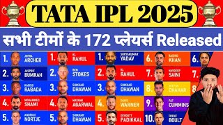 ipl 2025 all team 172 players released  ipl 2025 mega auction  ipl 2025 released players list [upl. by Ivy]