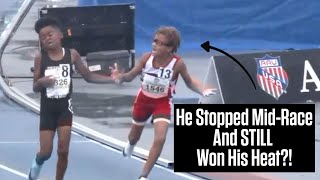 Kid Stops MidRace And Still Comes Back To Win 800m At AAU Junior Olympics 2023 [upl. by Enyrb]