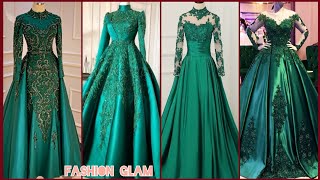 Emerald Green Long Satin Wedding Ball GownsLace Applique amp Beading Modest Prom Dress [upl. by Brinna]