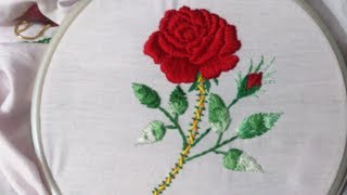 Hand embroideryPadded Satin stitch Rose flower embroidery tutorial [upl. by Angy]