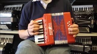 WDTOYPA8R  Red Woodstock Toy Piano Accordion M 17 8 40 [upl. by Aneleiram339]