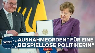 ANGELA MERKEL erhält höchsten Ordnen  Steinmeier Eine „beispiellose Politikerin“  WELT Dokument [upl. by Phillida26]