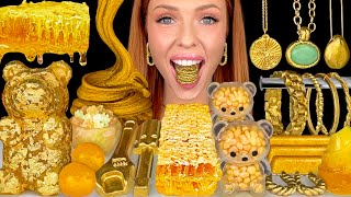 ASMR MUKBANG Gold Food Edible Jewelry Candy Slime Honeycomb Edible Gold Dust Lemon Jelly 먹방 [upl. by Feodore256]