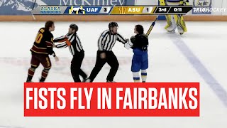 Arizona State vs Alaska Chaotic Finish Includes Multiple Goals Rare College Hockey Fight [upl. by Suinuj]