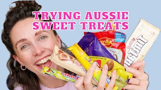 Brits FIRST TIME trying AUSTRALIAN SWEETS  Lollies amp chocolate Tim Tams amp more [upl. by Esydnac870]