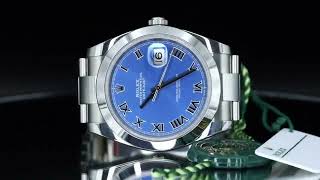 2021 Rolex Datejust 41 Oystersteel Azzurro Blue Roman Dial 126300 [upl. by Llerrom]