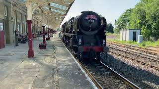 Steam Engine 35018 British India Line Hellifield Watered and coupled to The Dalesman Coaches [upl. by Chavez]