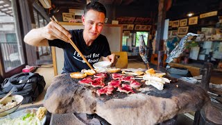 Unbelievable Japanese Food 🏔️ STONE BBQ in Mountains Japan [upl. by Gleda]