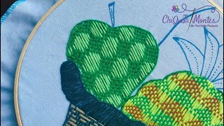 Bordado Fantasía Manzana 12  Hand Embroidery Apple 🍎 🍏 with Fantasy Stitch embroidery pasoapaso [upl. by Oznerol]