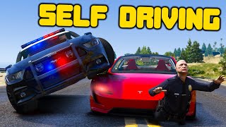 Self Driving Tesla Destroys Cops In GTA 5 RP [upl. by Medovich646]