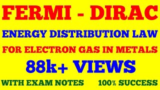 FERMI DIRAC ENERGY DISTRIBUTION LAW FOR ELECTRON GAS IN METALS  FERMI ENERGY  FERMI LEVEL  NOTES [upl. by Ragse]