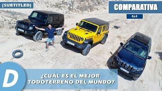 Comparativa 4x4 Toyota Land Cruiser PRADO Jeep Wrangler Rubicon Mercedes Clase G  Diariomotor [upl. by Sigismond]