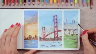 Watercolor Pencils Painting Ideas San Francisco Inspired  Art Journal Thursday Ep 45 [upl. by Ahsina]