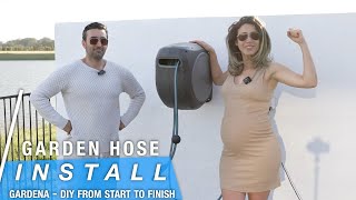 GARDENA Wall Mounted Retractable Hose Reel 115 feet Black and Turquoise unboxing and instructions [upl. by Eenalem]