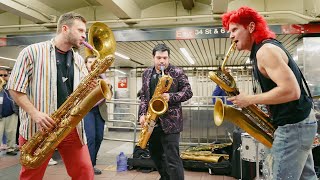 Lucky Chops  Funkytown w Leo P and Adrian Condis Live in the NYC Subway [upl. by Kcirdlek561]