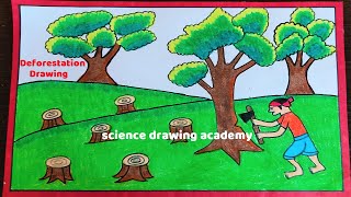 deforestation drawing pollution simple and easy  science drawing academy [upl. by Belamy]