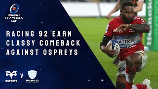 Highlights  Ospreys v Racing 92 Round 3 │Heineken Champions Cup Rugby 202122 [upl. by Ahsinor]