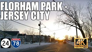 Driving Florham Park with snow to Jersey City no snow via NJ24 I78 amp I95 4K [upl. by Aikan]