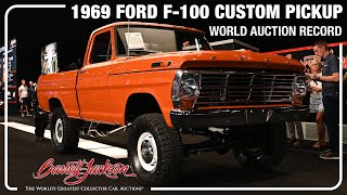 AUCTION WORLD RECORD  1969 Ford F100 Custom Pickup  BARRETTJACKSON 2023 PALM BEACH [upl. by Grazia]