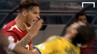 Outrageous dive by Johan Elmander  Sweden v Austria [upl. by Laved]