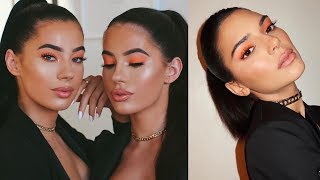 KENDALL JENNER INSPIRED ORANGE NEON MAKEUP LOOK  THE BADURA TWINS [upl. by Sosna]