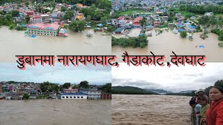 नारायणघाट गैडाकोट देवघाट डुबानमा पानीको सतहले सिमा नाघ्यो बासिन्दाहरु त्रसित flood in narayani river [upl. by Cioban]