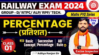 🔴PERCENTAGE01 प्रतिशत  RAILWAY MATHS PYQ SERIES  FOR NTPC RPF ALP GROUPD  ADITYA SIR [upl. by Anyahs]