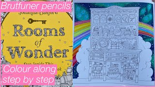 Rooms of wonder Johanna basford colour along using square brutfuner pencils [upl. by Ahsinit401]