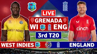 West Indies vs England 3rd T20 Live Scores  WI vs ENG 3rd T20 Live Scores amp Commentary  WI Innings [upl. by Ahtimat]