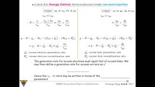 685 載子復合率  強異質與低位注入 OS2011 半導體物理 Ch 6 p 54 [upl. by Eedyaj]