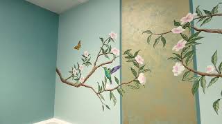 How to paint a chinoiserie hummingbird Mural [upl. by Aneeuqal9]