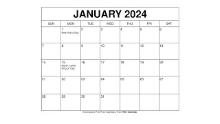 Free Printable January 2024 Calendar Templates With Holidays  Wiki Calendar [upl. by Croteau457]