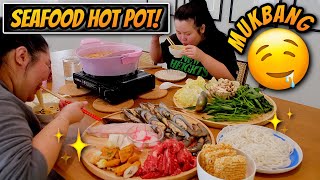 Seafood Hot Pot Mukbang 먹방 Eating Show Giant Shrimp  Mussels  Fish Balls  Ramen  PART 1 [upl. by Rhoades830]