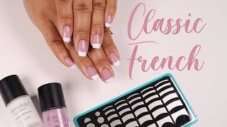 Timeless Classic French Manicure Tutorial with Nail Stamping  Maniology LIVE [upl. by Melac383]