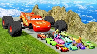 Big amp Small Monster Truck WideWheels Lightning Mcqueen vs Pixar Cars vs Downhill  BeamNGdrive [upl. by Cordier]