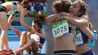 Olympic spirit New Zealand and American runners help each other after collision [upl. by Bobbette818]