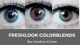 Freshlook Colorblends on DARK EYES  Blue Amethyst amp Green [upl. by Ahsema]