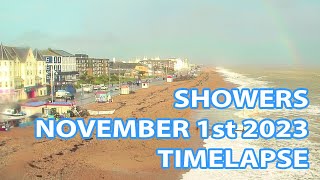 Bognor Regis Beach timelapse on a showery afternoon with rainbows 1st November 2023 [upl. by Pascasia]