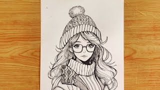 How to draw a girl with sweater drawing tutorial [upl. by Diarmuid]