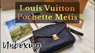 LOUIS VUITTON Pochette Metis Unboxing 2021  POCHETTE METIS EMPREINTE LEATHER IN MARINE ROUGE  LV [upl. by Fulmis]