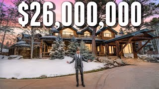 Touring a 25950000 LUXURY Log Cabin MANSION [upl. by Alrep733]