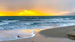 Blowing Wind amp Ocean Waves Sounds  Beach Sunset Therapy  Nature Ambiance  Serene Beach Sunset [upl. by Arhat494]