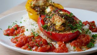 Gefüllte Paprika mit Hackfleisch amp Feta  Stuffed Peppers with Ground Beef amp Feta  ENG SUBS [upl. by Sueddaht]