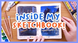 Sketchbook Tour My mixed media sketchbook flip through 🎨 [upl. by Enohs]