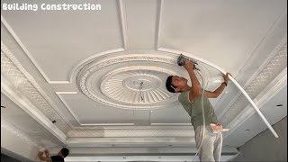 Construction And Installation Techniques Of Modern Luxury GoldPlated Gypsum Ceiling [upl. by Sears]