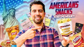 Trying Out American Snacks For 24 Hours  cravingsandcaloriesvlogs [upl. by Leuqar]