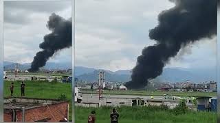 Huge fire as seen at Tribhuvan International Airport after crash [upl. by Llenoj]