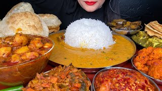 ASMR EATING PURIALOO SABJIDAL CHAWALALOO BHARTABAINGAN FRYMIXED VEG FRYPALAK PANEERPAPAD [upl. by Eekcaj]